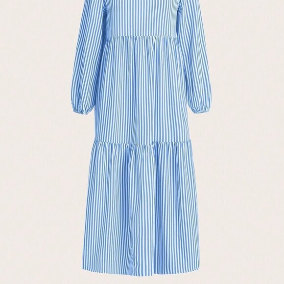 Blue Casual Women's Striped Printed Daily Dress - Picture 3 of 5